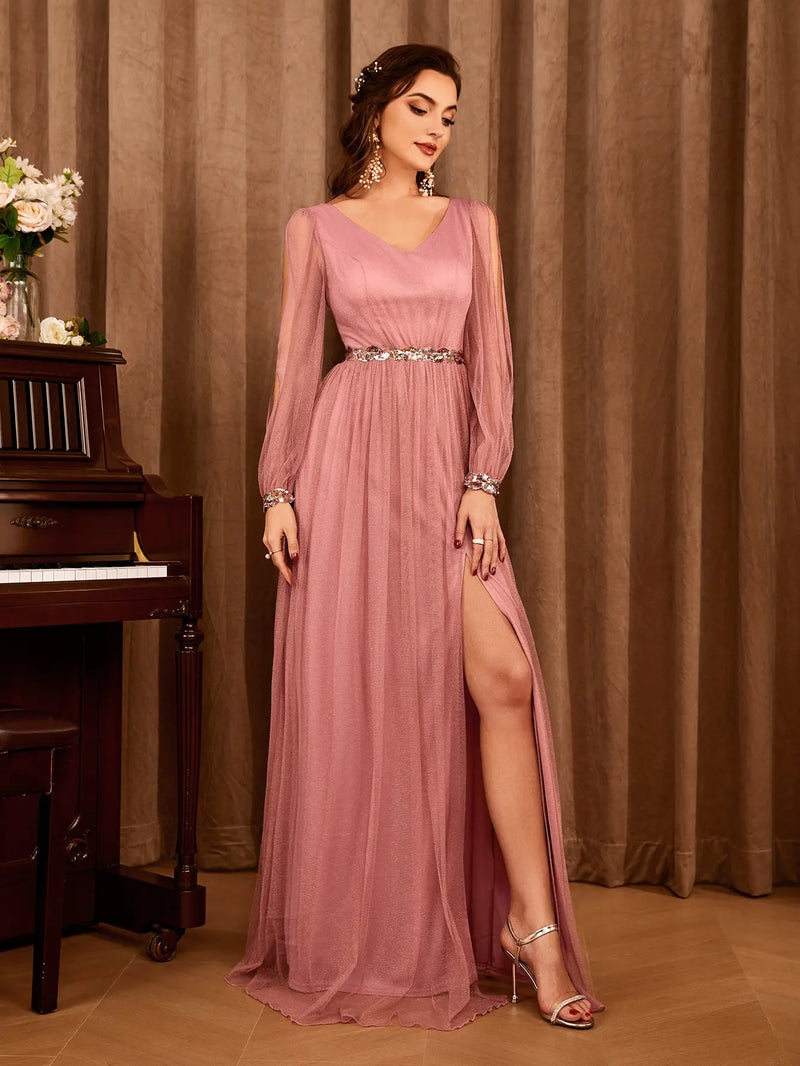 VESTIDO DE FESTA COM DECOTE EM V