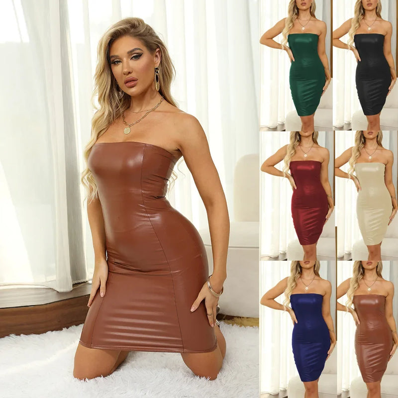 VESTIDO DE COURO SINTÉTICO