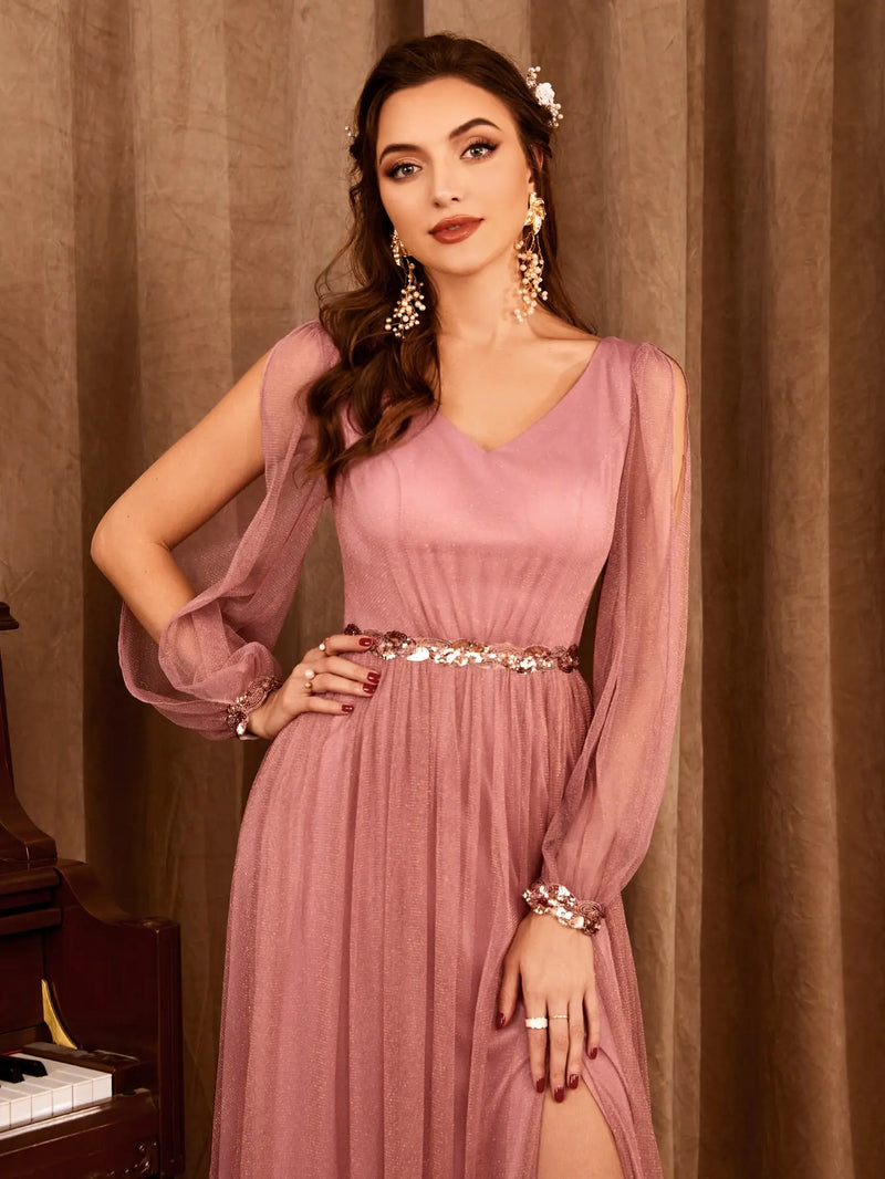 VESTIDO DE FESTA COM DECOTE EM V