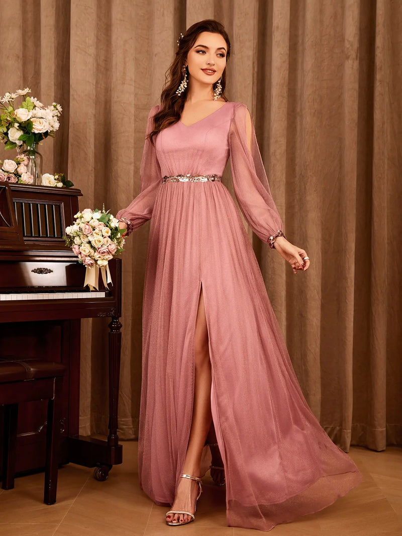 VESTIDO DE FESTA COM DECOTE EM V