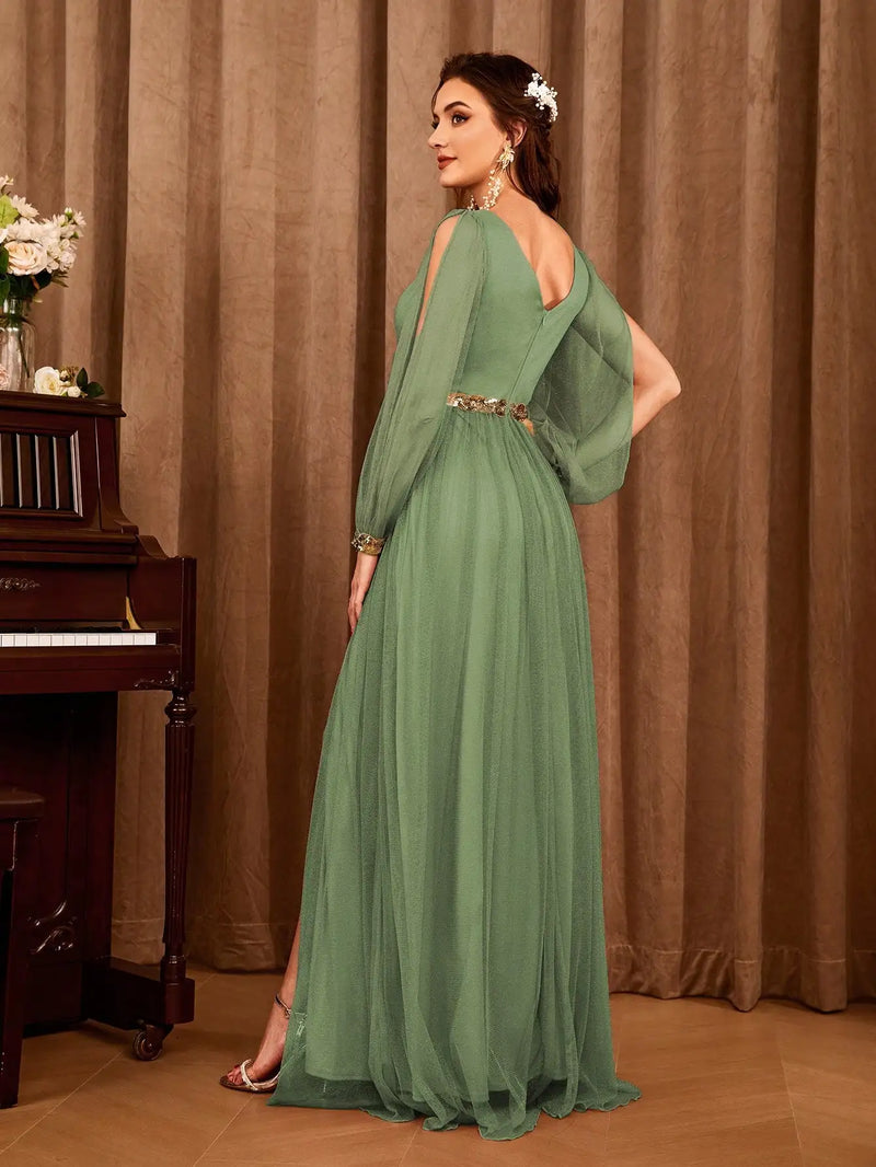VESTIDO DE FESTA COM DECOTE EM V