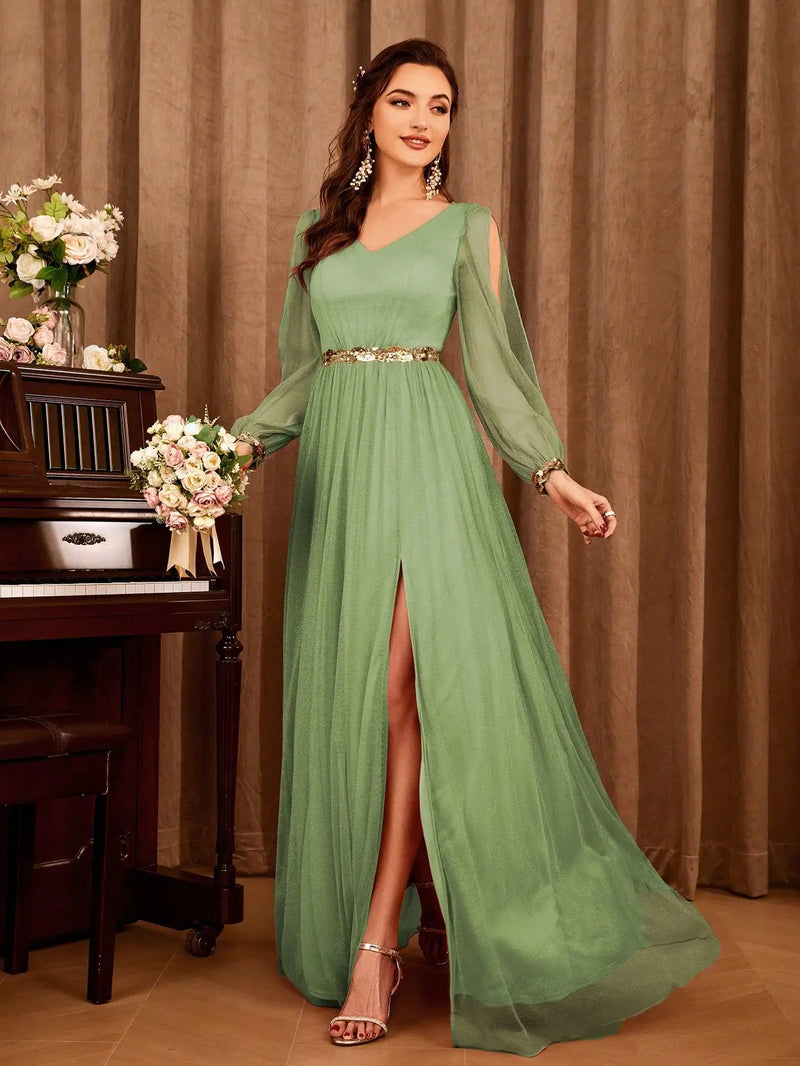VESTIDO DE FESTA COM DECOTE EM V