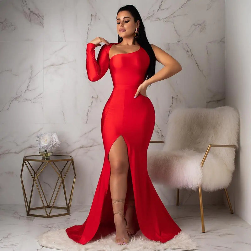 VESTIDO LONGO DE MANGA COMPRIDA