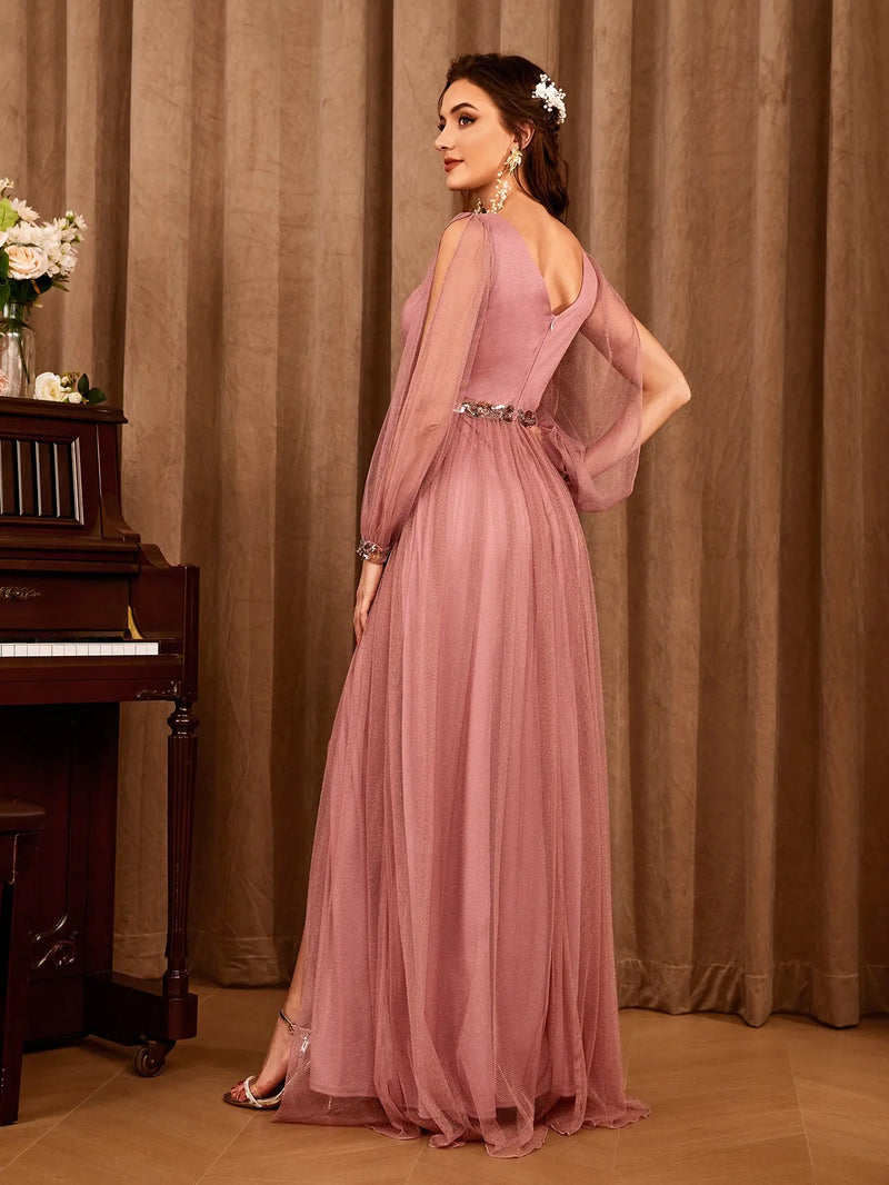 VESTIDO DE FESTA COM DECOTE EM V