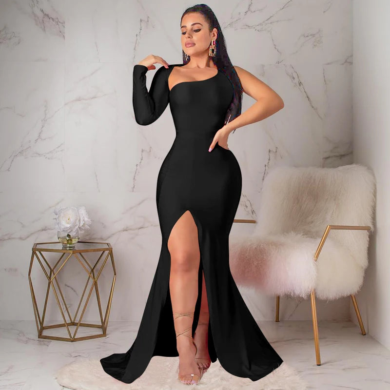 VESTIDO LONGO DE MANGA COMPRIDA